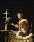 Frans van Mieris A Young Woman in a Red Jacket Feeding a Parrot USA oil painting artist
